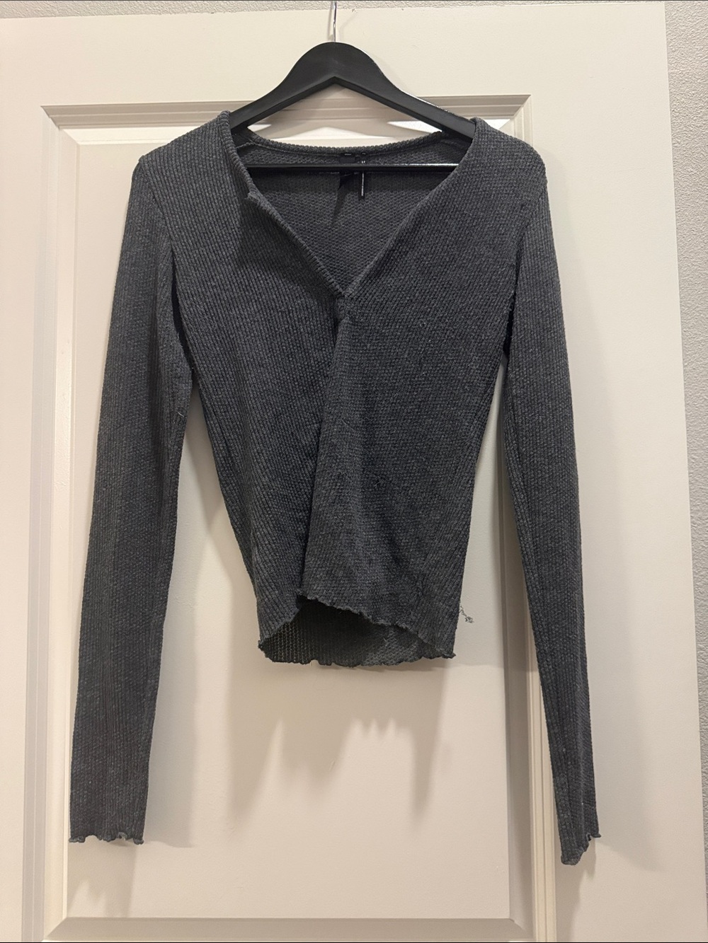 Urban outfitters  Gray Ribbed Long-Sleeve Wrap Top